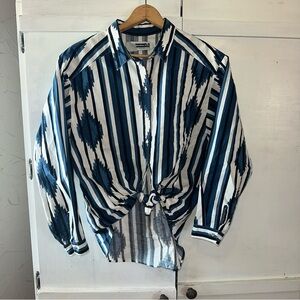 Vintage Panhandle Slim Blue and White Striped Aztec Button Up Down Shirt